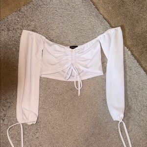 PrettyLittleThing White Off-Shoulder Crop Top